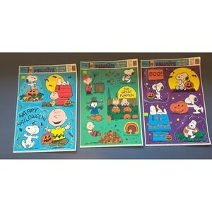 Vintage Peanuts‎ Snoopy Halloween Fall Window Large Classic Clings Lot of 3 READ